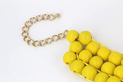 Coiris Boho African Wooden or Acrylic Beaded Bib Statement Necklace Strands Layered Cluster Chunky Collar Choker Wood Necklace for Women Fashion Costume Jewelry - color: Yellow