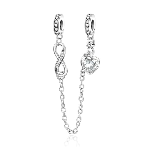 Annmors S925 Clip Spacer Safety Chain Stopper Charms for Pandora, Gift Mom Daughter Friend Sister Wife Grandma Girlfriend Fmaily On Christmas Mothers Valentines Halloween Graduation - color: D02-Infinity Love Heart Safety Chain