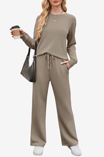 WIHOLL Lounge Sets for Women 2 Piece Travel Vacation Outfits Fall 2026 Sweatsuit Tracksuit - color: B-light Coffee, size: XX-Large