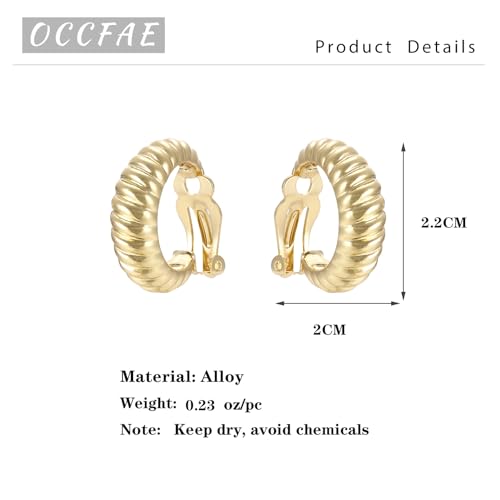 Gold Metal Clip On Earrings for Women Non Pierced Dangle Drop Earrings Multiple Styles - color: gold hoop B