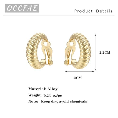 Gold Metal Clip On Earrings for Women Non Pierced Dangle Drop Earrings Multiple Styles - color: gold hoop B