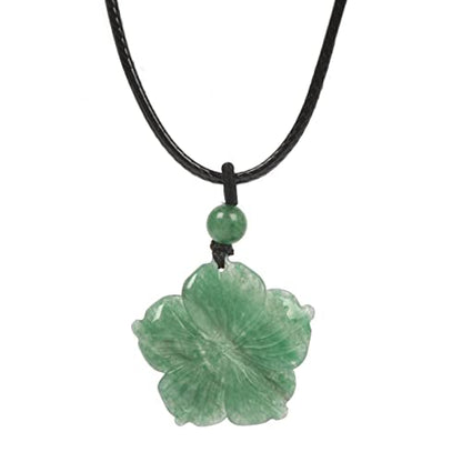 Justinstones Hand Carved Healing Crystals Gemstone Hawaii Flower Pendant Hand Weaving Wax Rope Necklace 22 inch - color: Green Aventurine