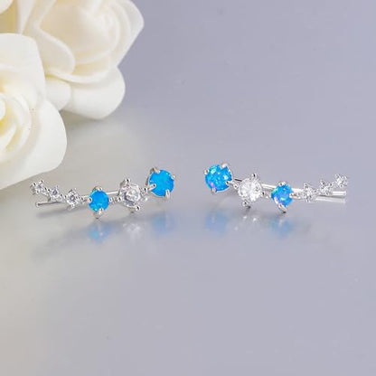 CiNily Star Opal Ear Cuffs Climber Earrings, 14K Gold CZ Ear Crawler Earrings for Women Small Cartilage Stud Earrings Fashion Hypoallergenic Jewelry Christmas Day Gifts, White Gold, Rose Gold - color: Silver-Blue Opal, size: Round Opal