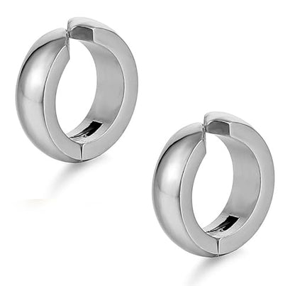 SIISPRI Stainless Steel Mens Womens Clip On Earrings Hoop Huggie Non-Piercing - color: Silver