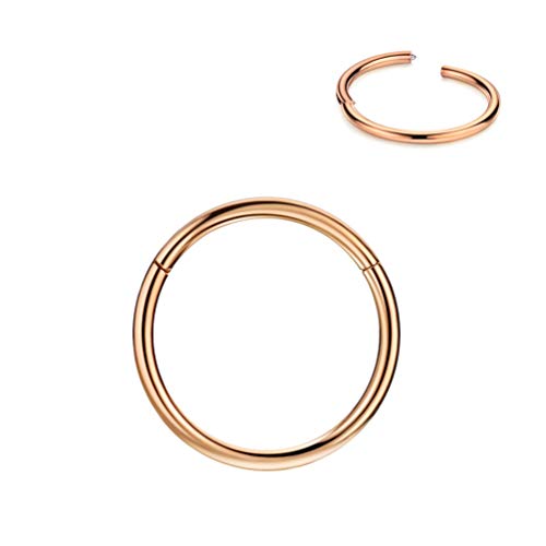316L Surgical Steel Hypoallergenic Hinged Nose Ring Hoop for Women & Men | Seamless Clasp, Used in Nostril, septum, lip, and all ear piercings. 20 Gauge to 6 Gauge, Inner Diameter 5mm to 22mm - color: 18k rose gold-plated, size: 12 Gauge 12mm