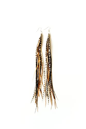 Bohemian handmade long lightweight feather dangle earrings for women - color: Natural