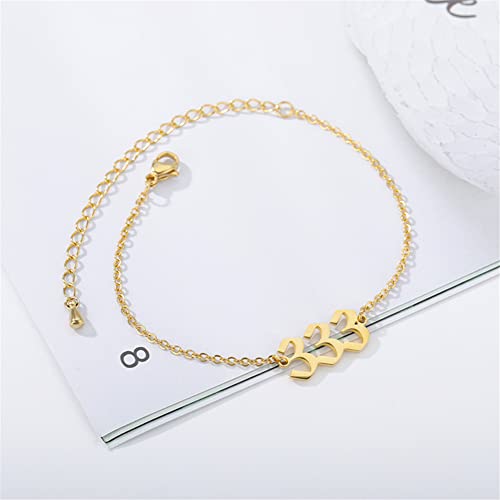 PAMTIER Angel Number Ankle Bracelet for Women Adjustable Chain | Stainless Steel, Dainty Simple Numerology Jewelry Gift - color: 5.5+2.8inch, Gold 333