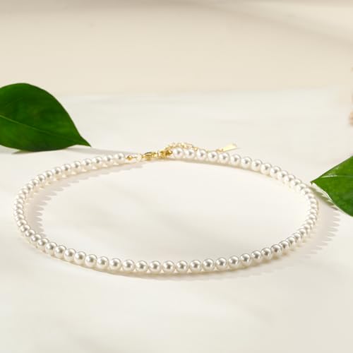 Ritach Pearl Necklaces for Women - Real Gold Plated Dainty Pearl Necklace Daisy Round Drop Pearl Choker Necklace Layered Gold Necklace for Women Teen Girls Bridesmaid Wedding Birthday Gifts - style: Gold-Pearl Strand