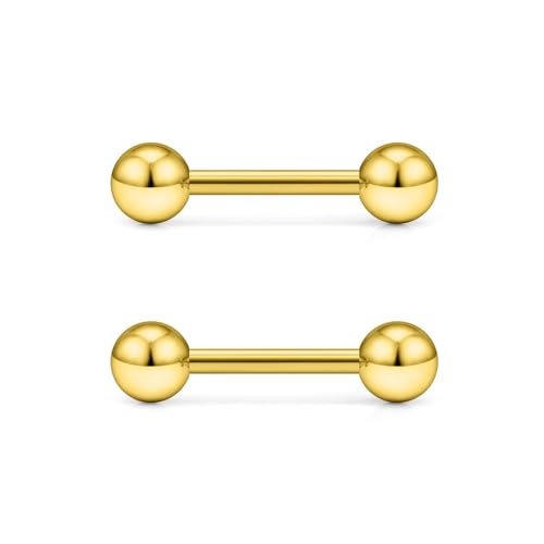 16G 14G Surgical Steel Tongue Rings Nipple Rings Industrial Piercing Jewelry Set Multi Size Straight Barbells 12mm 14mm 16mm 19mm 22mm 28mm 32mm 35mm 38mm 40mm 45mm for Women Men - color: goldtone, size: 14g,bar length 12mm