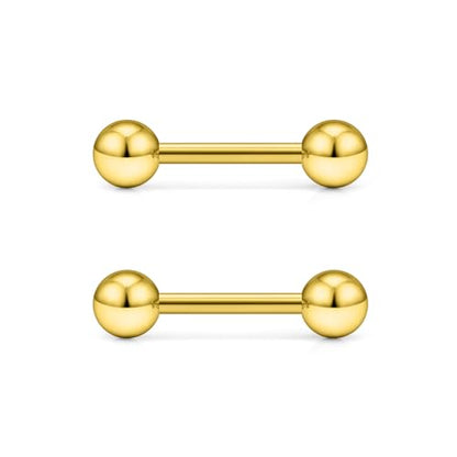 16G 14G Surgical Steel Tongue Rings Nipple Rings Industrial Piercing Jewelry Set Multi Size Straight Barbells 12mm 14mm 16mm 19mm 22mm 28mm 32mm 35mm 38mm 40mm 45mm for Women Men - color: goldtone, size: 14g,bar length 12mm