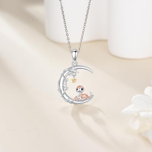 YAFEINI Moon Animal Necklace S925 Sterling Silver Owl/Fox/Red Panda/Possum/Snake/Dachshund Pendant Necklace Animal Jewelry Gifts for Women Mom Wife - style: Snake