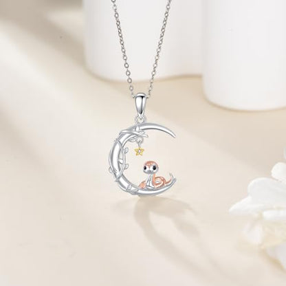 YAFEINI Moon Animal Necklace S925 Sterling Silver Owl/Fox/Red Panda/Possum/Snake/Dachshund Pendant Necklace Animal Jewelry Gifts for Women Mom Wife - style: Snake