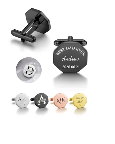 PiercingJ Custom Cufflinks for Men, Personalized Monogram Cufflinks for Groomsmen, Personalized Initial Cuff Links Wedding Gifts for Groom, Groomsmen, Father of Bride, Best Men Husband Dad - color: black