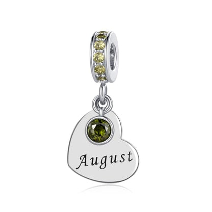 NARTGO January-December Birthstone Birthday Charm Heart Dangle Beads Jewelry Gift for Women Compatible with Pandora Bracelets & Necklaces - style: August Birthstone