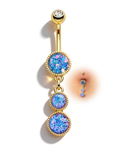 Dangle Belly Button Rings Gold Belly Button Ring Dangling 14G 10MM Sparkly Gold Belly Navel Piercing Jewelry 316L Stainless Steel - color: Blue