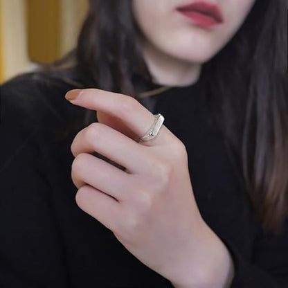 Stainless Steel Square Signet Rings for Men Women Gold/Silver Plain Pinky Thumb Ring, Gift for Dad Husband - color: Rectangle Silver