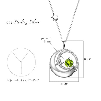 FANCIME Birthstone Necklaces 925 Sterling Silver Moon and Star Pendant Fine Jewelry Birthday Mothers Day Gifts for Mom Wife Her Daughter, Adjustable Chain 16+2" - color: Aug.- Peridot
