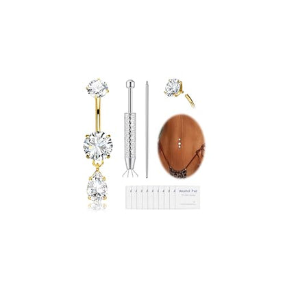 G23 Titanium Dangle 14G Belly Button Rings Sparkling CZ Navel Rings Belly Piercing Jewelry Teardrop Dangling Belly Rings Gold/Silver - color: Gold, size: 12MM