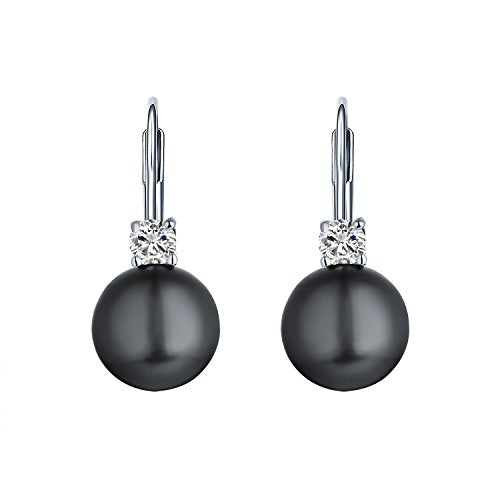 JO WISDOM 925 Sterling Silver Cubic Zirconia Freshwater Cultured Pearl Drop & Dangle Leverback Earrings - color: 8mm-black