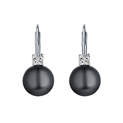 JO WISDOM 925 Sterling Silver Cubic Zirconia Freshwater Cultured Pearl Drop & Dangle Leverback Earrings - color: 8mm-black