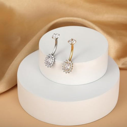 Gold Belly Button Ring, Titanium Dangle Floating Navel Piercing Jewelry - color: Gold-Oval-10mm