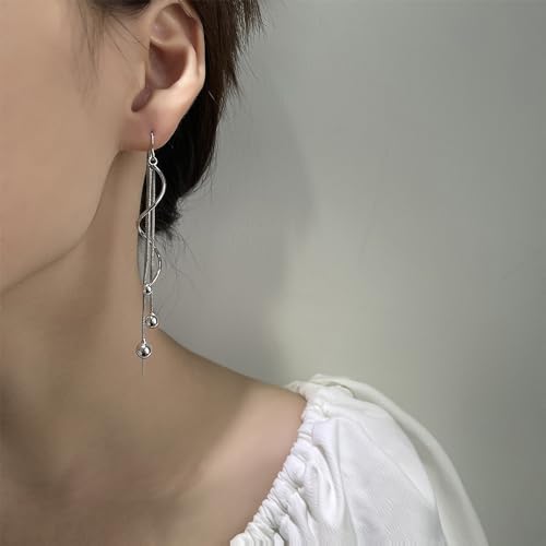 925 Sterling Silver Dangle Earrings with Charms Heart, Water drop, Moon, Star Long Drop Earring for Women Jewelry Gifts Hypoallergenic - color: spiral tassels
