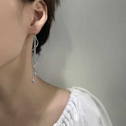 925 Sterling Silver Dangle Earrings with Charms Heart, Water drop, Moon, Star Long Drop Earring for Women Jewelry Gifts Hypoallergenic - color: spiral tassels