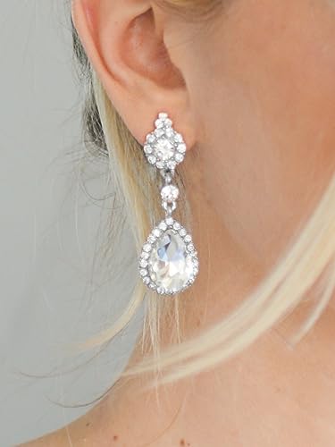 Mariell Black Crystal Teardrop Dangle Earrings, Jewlery for Brides, Bridesmaids, Prom and Wedding Parties - color: Silver