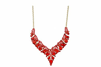 Jewelry Set for Women, Statement Necklace Dangle Earrings Bracelet Ring, White/KC Gold Plated Jewelry Set with Rhinestone Pearl Crystal Wedding Party Jewelry for Bridal Bridesmaid - color: Red-Gold Plated