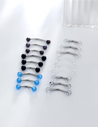 16g 6/8/10mm White/Pink/Black Eyebrow/Rook/Snug/Vertical-Labret/VCH/Snake-Eyes/Anti-Tragus/Christina/Daith/Belly-Button/Bridge/Hood/Surface Curved Barbell Piercing Jewelry for Women Men - color: Black