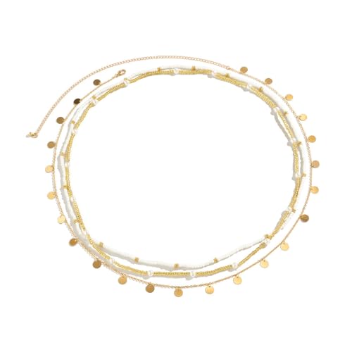 14K Gold Plated Belly Chain Layered Adjustable Waterproof Sparkling Sequin Body Chain Sparkling beads Sexy Bikini Waist Chain With Scalable Elastic Rope - Aqua Brown Golden - color: 3 Layers Golden