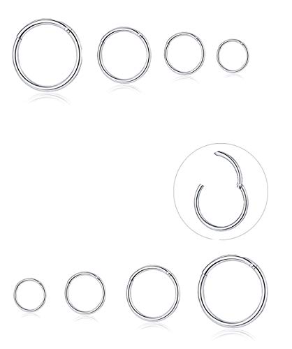 6-8Pcs 20G-18G-16G-14G Stainles Steel Clicker Ring Seamless Lip Nose Daith Cartilage Helix Tragus Hoop Ring - style: D:4 Pairs,18G（1mm） Pin Thickness
