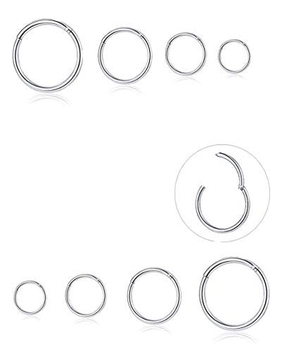 6-8Pcs 20G-18G-16G-14G Stainles Steel Clicker Ring Seamless Lip Nose Daith Cartilage Helix Tragus Hoop Ring - style: D:4 Pairs,18G（1mm） Pin Thickness