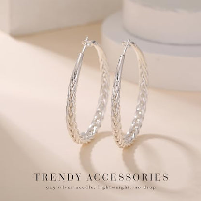 Senteria 925 Sterling Silver Post Twisted Hoop Earrings for Women 30-50MM | Hypoallergenic Large Silver Hoop Earrings for Women,Lightweight Thick Weave Braid Hoops,Nickel Lead-Free for Sensitive Ears - color: 30MM Silver