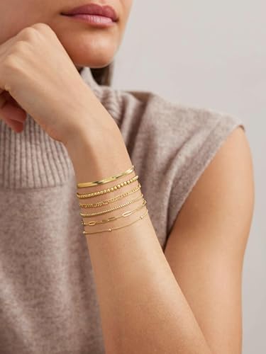 Gold Bracelets Sets for Women Waterproof | Non Tarnish Gold Plated Cuban Paperclip Link Chain Stackable，Trendy Jewelry Accessories Gifts for Women - style: 6Pcs BRACELET SET-04