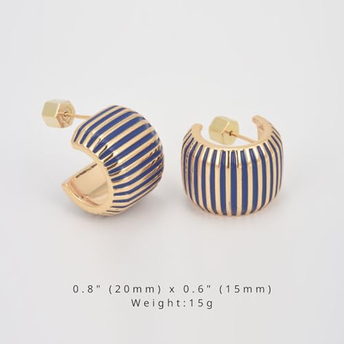 RENAIZ Bold Statement Hoop & Stud Earrings for Women – 14K Gold & Rhodium Plated Maximalist Jewelry, Chunky Geometric Boho Earrings, Hypoallergenic Non-Tarnish Trendy Gift - color: Yellow Gold, style: Chunky-Navy Blue