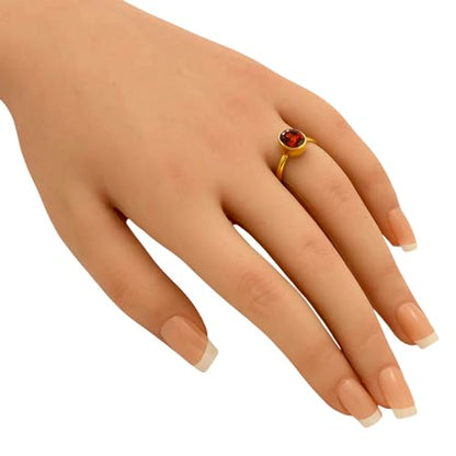 18K Gold Filled Non-Tarnish Ring for Women – Oval Multi Gemstone Solitaire Band – Classic Birthstone Jewelry for Everyday Wear - color: Hessonite Garnet