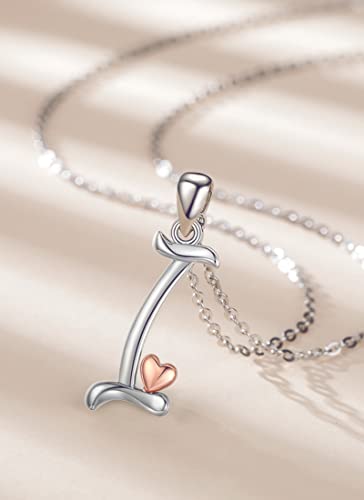 CELESTIA 925 Sterling Silver Initial Necklaces 26 Letter with Rose Gold Heart - 18 Inch Chain - color: I-Initial