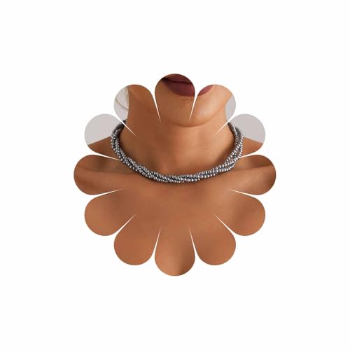 Layered Beaded Choker Necklace Handmade Glass Seed Beads Necklace Layering Twisted Bead Chain Clavicle Necklace Double Layers Round Beads Strand Necklace Jewelry for Women - style: 3 rows