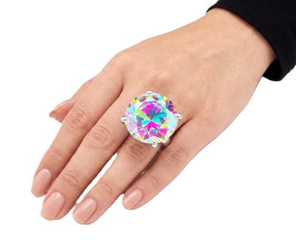 NYFASHION101 Women's Extra Big Rhinestone Fashion Stretch Ring - color: Aurora Borealis/Silver-Tone