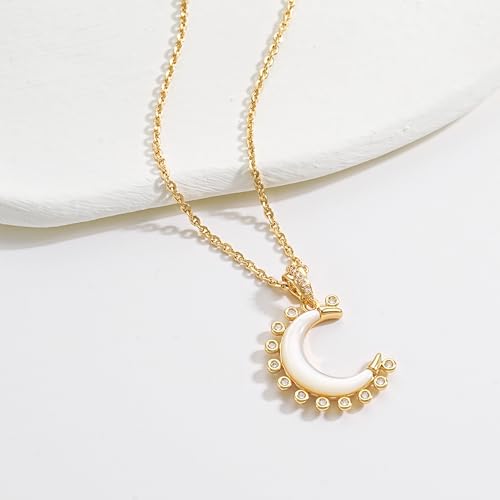 MTMY Gold Moon Pendant Necklace for Women,14K Gold Plated Dainty Chain Crescent Moon Sun Star Necklace Jewelry - style: moon-mother of pearl