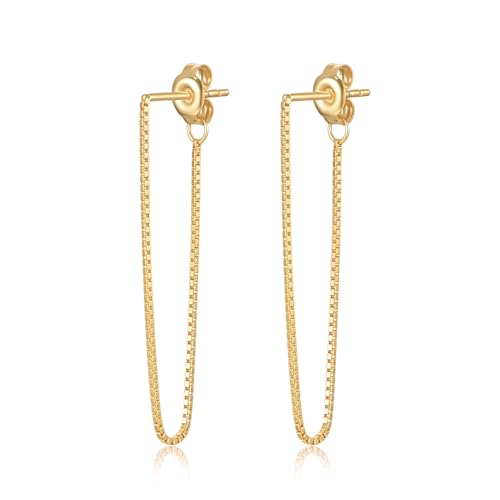 Tassel Earrings for Women Gold Plated Silver Chain Earrings Dainty Minimalist Dangle Drop Studs - color: A-Gold with One Chain