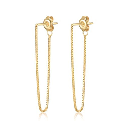 Tassel Earrings for Women Gold Plated Silver Chain Earrings Dainty Minimalist Dangle Drop Studs - color: A-Gold with One Chain