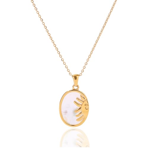 Unisex Celestial Gold Pendant Necklaces, Sun/Moon/Star/Angle Celestial Elements Unisex Choker Gold Lover Chains for Men and Women Jewelry - color: Gold Chain - Sun #3