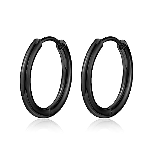 Titanium Huggie Hoop Earrings Hypoallergenic Nickel Free Hinged Sleeper Earrings for Sensitive Skin Cartilage Helix Lobes - style: black 10mm