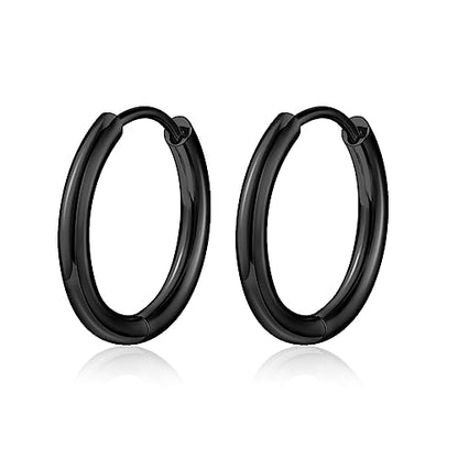 Titanium Huggie Hoop Earrings Hypoallergenic Nickel Free Hinged Sleeper Earrings for Sensitive Skin Cartilage Helix Lobes - style: black 10mm
