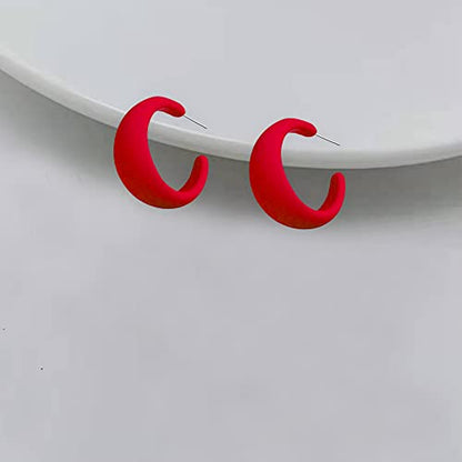 Acrylic Resin C Shape Colorful Hoop Trendy Chunky Cute Candy Earrings - Jewelry for Women - color: Red
