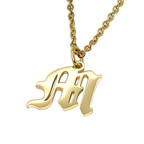 Old English Initial Alphabet Letter Necklace - style: M-Gold
