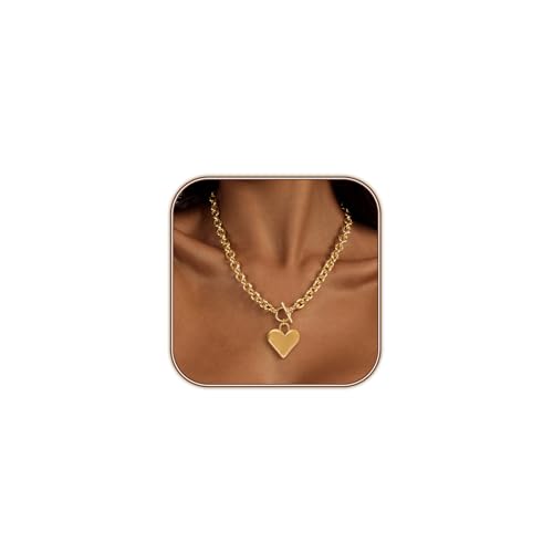 HERIER Cute Heart Necklace Dainty 18k Gold Plated Tiny Heart Pendant Choker Necklaces Small Gold Love Open Heart Chain Necklace for Women Simple Gold Necklace for Women Trendy Jewelry - color: Chunky Heart Necklace-Gold