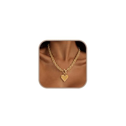HERIER Cute Heart Necklace Dainty 18k Gold Plated Tiny Heart Pendant Choker Necklaces Small Gold Love Open Heart Chain Necklace for Women Simple Gold Necklace for Women Trendy Jewelry - color: Chunky Heart Necklace-Gold
